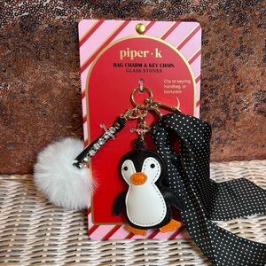 Piper K black and white penguin bag charm and key chain